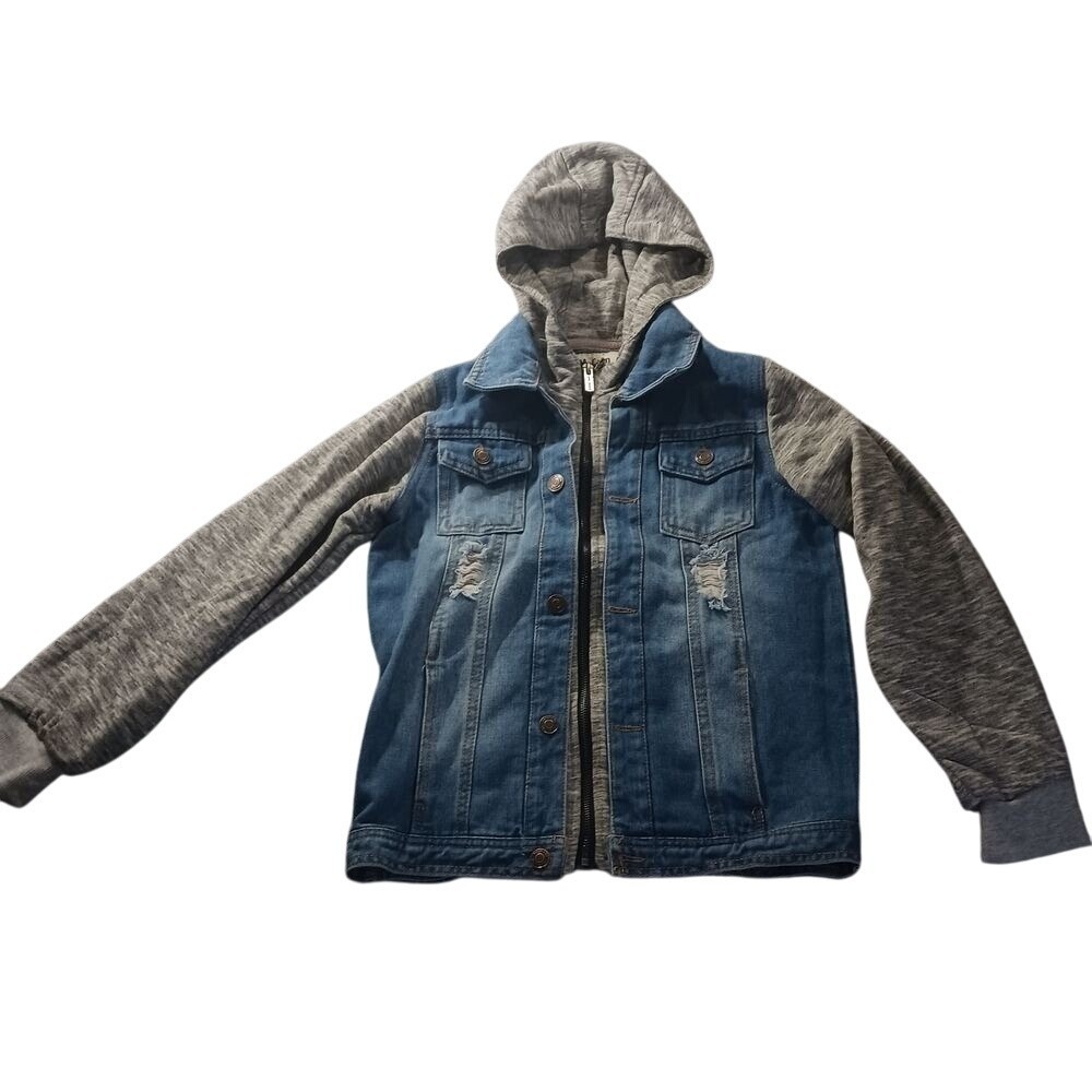 Mallimoda Boys Hooded Denim Jacket X002NST3J7 Size L‎ 150 Distressed 90s Grunge